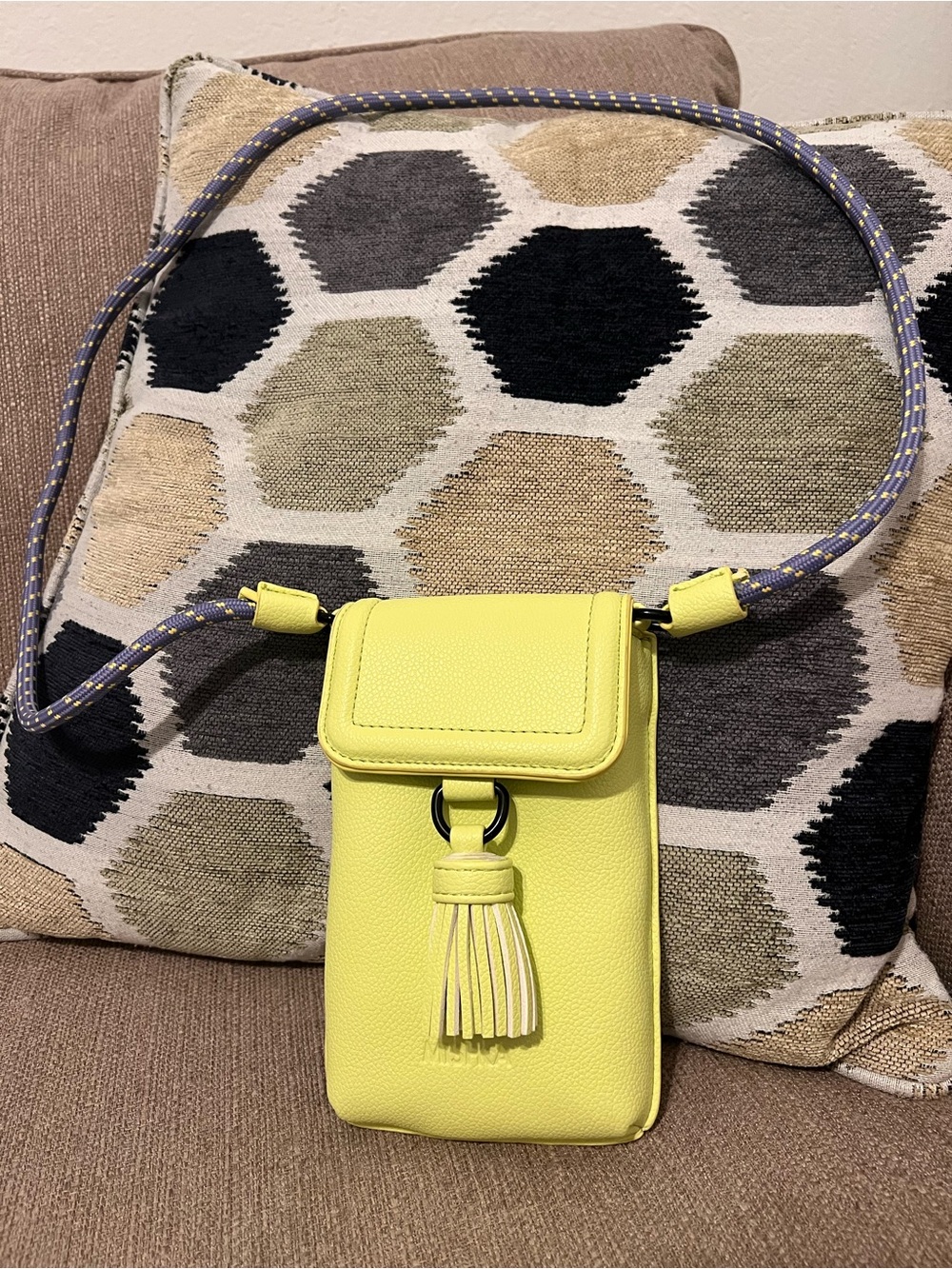 Mishka Argentina Lime Green Phone Crossbody Bag with Tassel - Great Condition